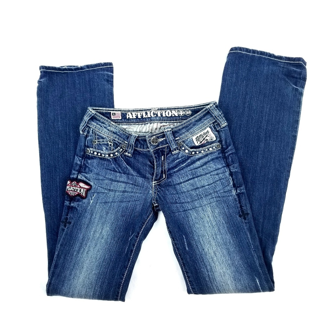 Affliction Womens Low Rise Boot Cut Jeans Sz 25